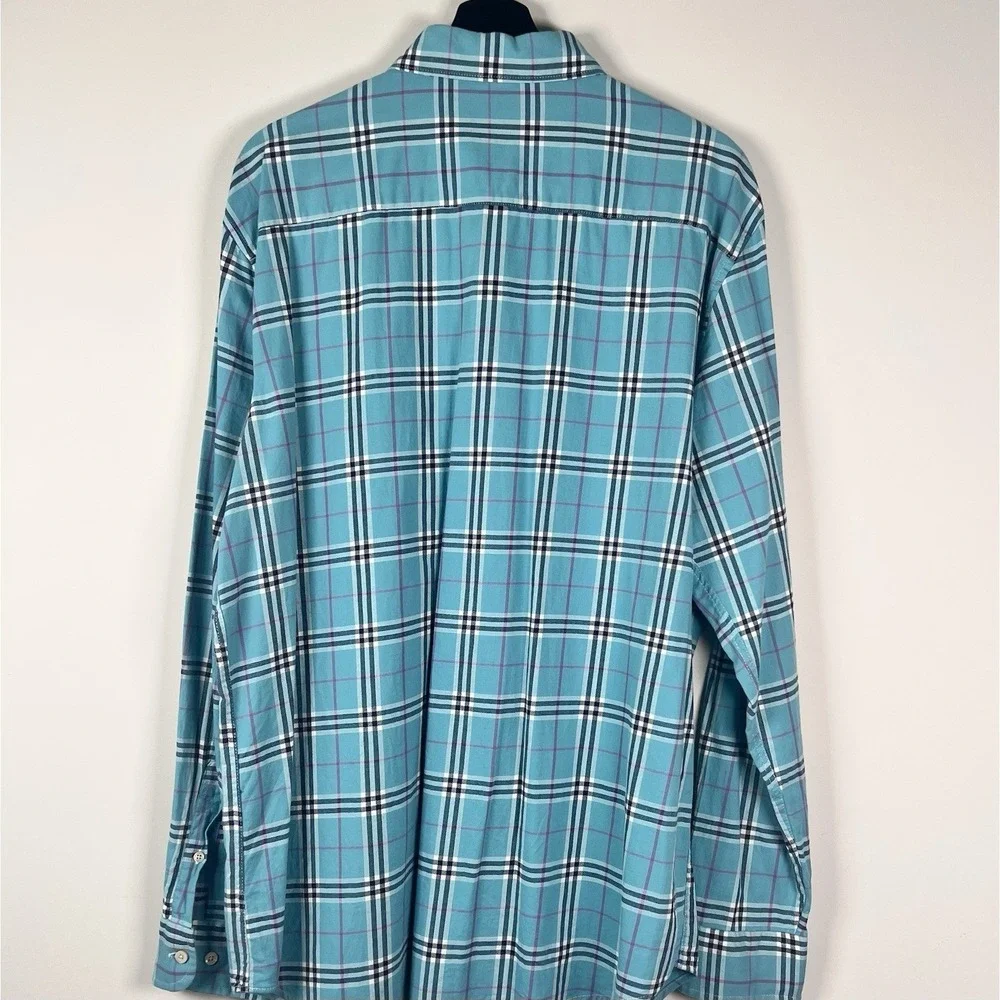 Crown & Ivy Mens Classic Fit Plaid Button Down Shirt Teal Large Long‎ Sleeve
